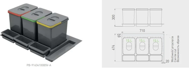 System pojemników MULTINO 800 3X15L + 3 brytfanki antracyt