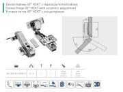 Zawias meblowy hydrauliczny kątowy 45°
