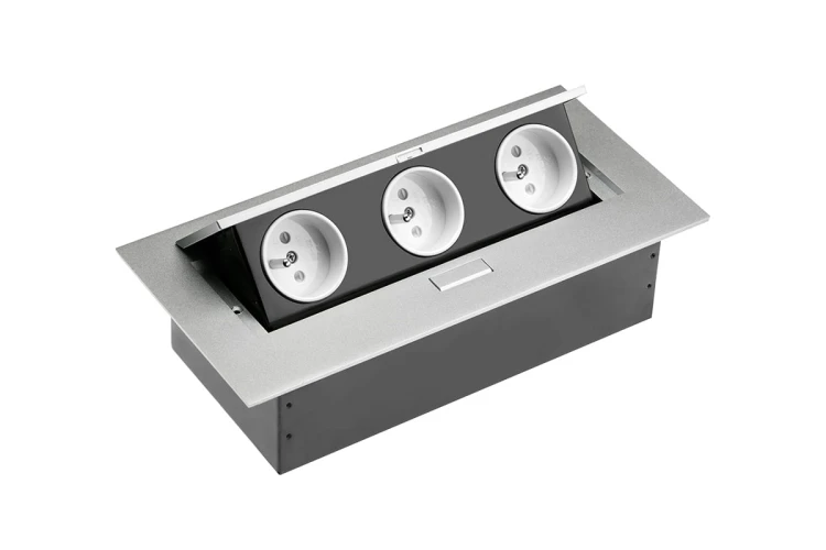 Przedłużacz biurkowy 3x gniazdo aluminium