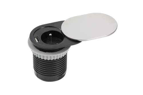 Przedłużacz biurkowy wpuszczany SLIDE 60mm 1x gn z uziemieniem 1xUSB 24A inox kabel 19m