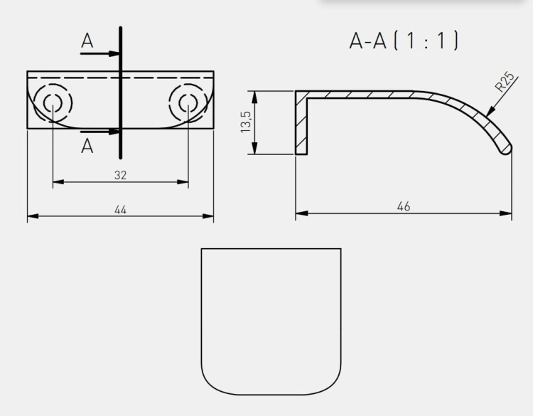 Uchwyt meblowy krawędziowy FIORD C=32 mm czarny mat