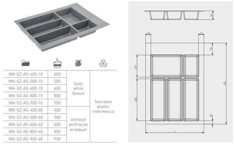 Wkład na sztućce AXISPACE 800 antracyt