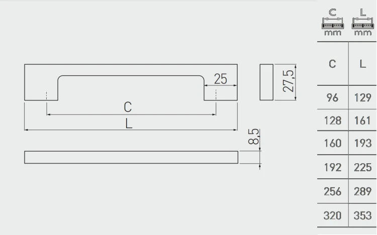 Uchwyt meblowy UZ-819 l= 320 aluminium