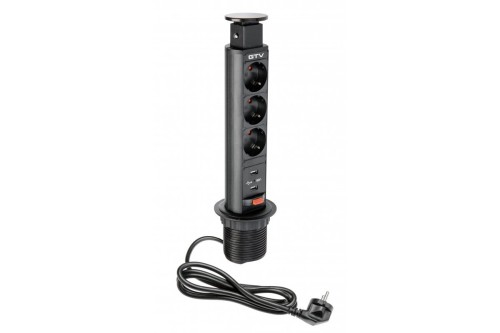 Biurkowy przedłużacz wpuszczany 60mm 3x schuko 2xUSB 21A 5V (czarny)
