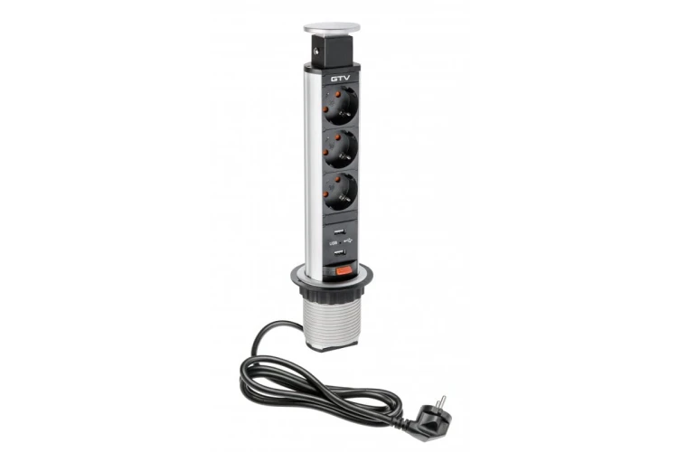 Biurkowy przedłużacz wpuszczany 60mm 3x schuko 2xUSB 21A 5V (srebrny)
