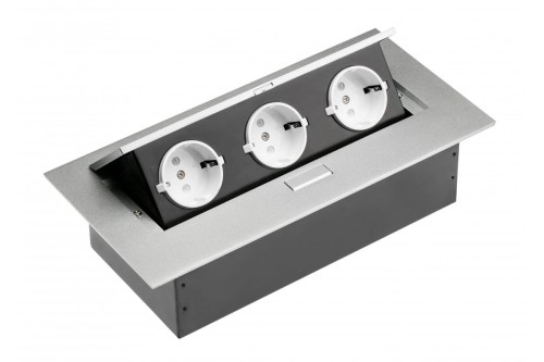 Przedłużacz biurkowy 3x gniazdo schuko bez kabla aluminium
