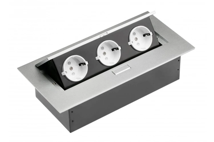 Przedłużacz biurkowy 3x gniazdo schuko bez kabla aluminium