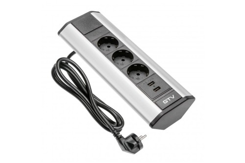 Przedłużacz biurkowy kątowy 3x schuko 2xUSB 2.1A 5V (srebrny)