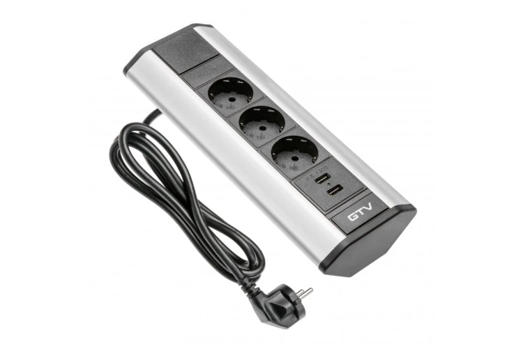 Przedłużacz biurkowy kątowy 3x schuko 2xUSB 2.1A 5V (srebrny)