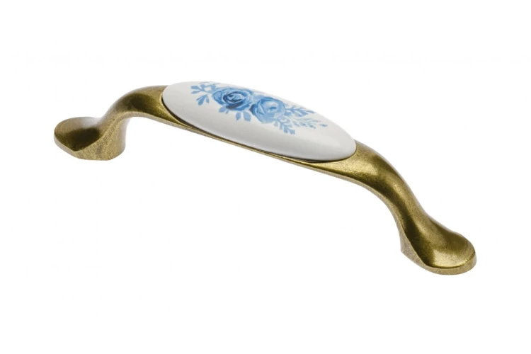 Uchwyt porcelanowy 0728 A-Blue Rose antyczny mosiądz