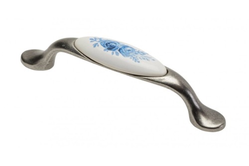 Uchwyt porcelanowy 0728 A-Blue Rose antyczne srebro