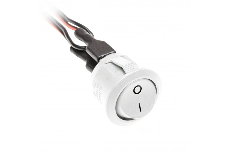 Przełącznik kołyskowy biały 12V 3A z przewodami 01m i konektorami mini amp męski i żeński