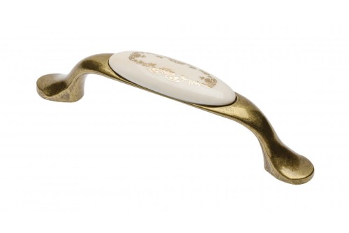Uchwyt porcelanowy 0728-PX X-złoty ornament antyczny mosiądz