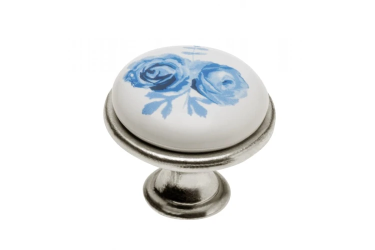 Gałka-meblowa 0728-J4 blue rose porcel anty srebro