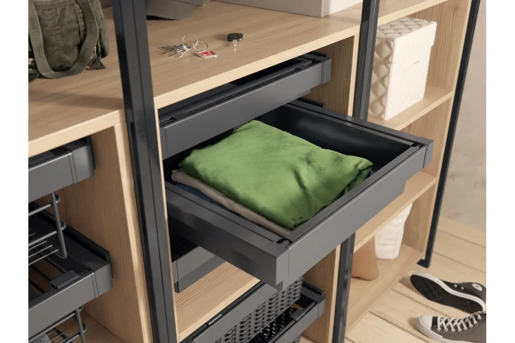 Szuflada Elite z koszem metalowym 700 mm z funkcją cichego zamknięcia szary antracyt