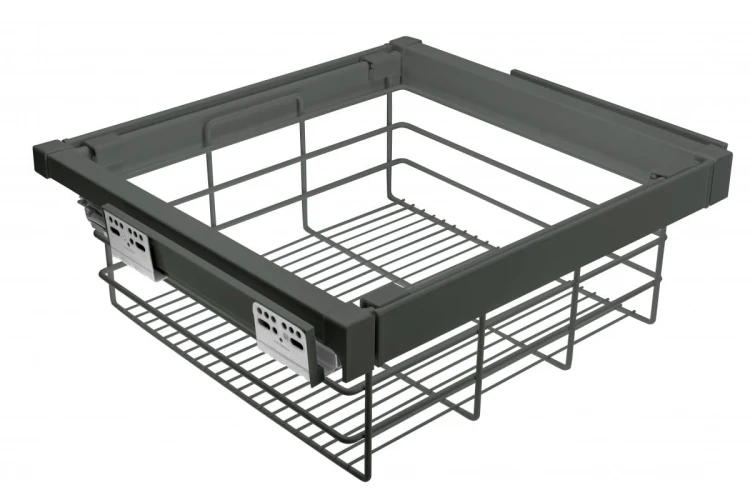 Szuflada Elite z koszem drucianym 700 mm z funkcją cichego zamknięcia szary antracyt