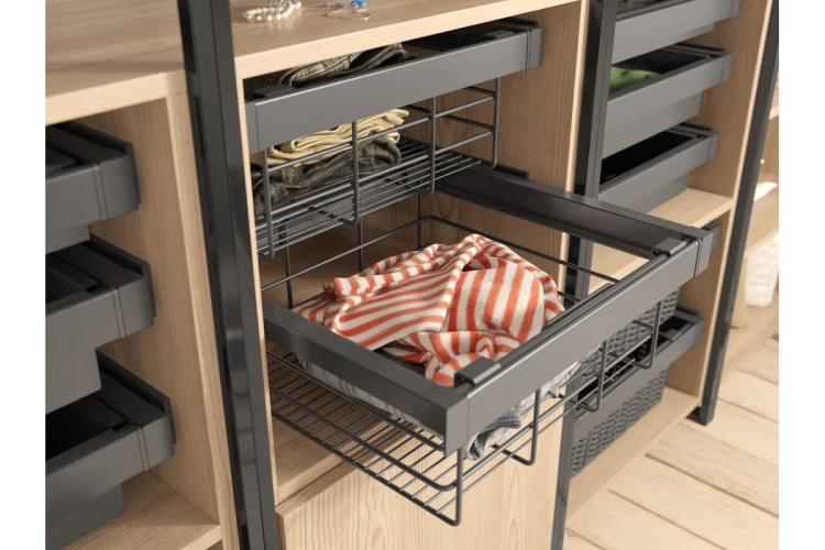 Szuflada Elite z koszem drucianym 800 mm z funkcją cichego zamknięcia szary antracyt