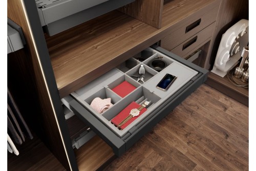 Szuflada Elite z organizerem 800 mm z funkcją cichego zamknięcia szary antracyt