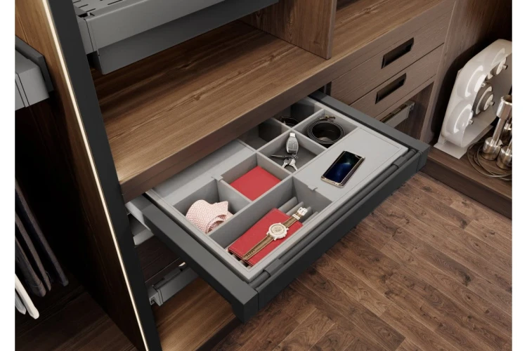 Szuflada Elite z organizerem 800 mm z funkcją cichego zamknięcia szary antracyt
