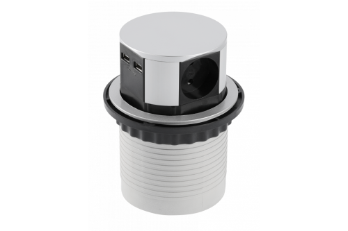 Przedłużacz biurkowy wpuszczany COMFORT 100mm 3x gniazdo schuko 2xUSB 24Aalukabel 15m