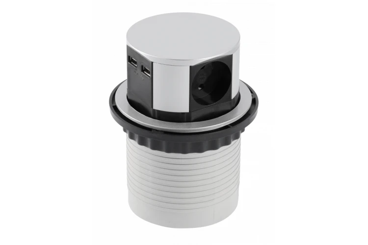 Przedłużacz biurkowy wpuszczany COMFORT 100mm 3x gniazdo schuko 2xUSB 24Aalukabel 15m
