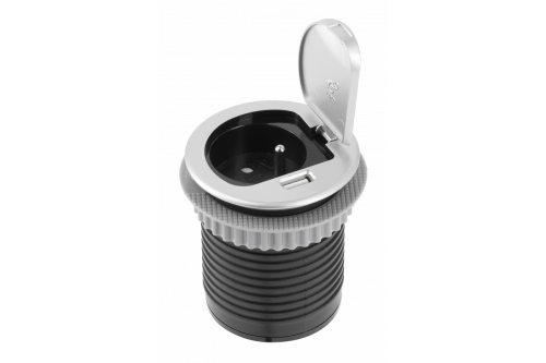 Przedłużacz biurkowy wpuszczany CHARGER MINI 60mm 1x gn z uziemieniem 1xUSB 24Aalu kabel 19m