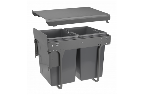 Segregator do śmieci z mocowaniem przednim na prowadnicy H45 do szafki 400mm 2x20l antracytowy