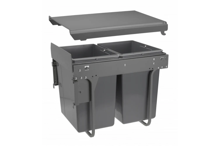 Segregator do śmieci z mocowaniem przednim na prowadnicy H45 do szafki 400mm 2x20l antracytowy