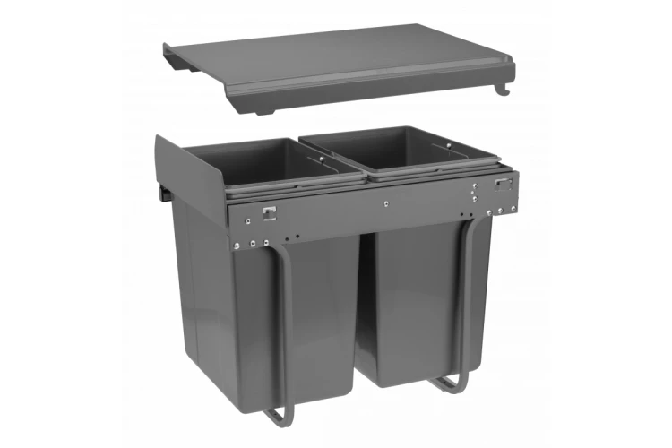 Segregator do śmieci na prowadnicy H45 do szafki 400mm 2x20l antracytowy