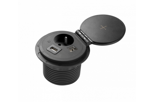 Przedłużacz biur wpuszcz CHARGER PLUS1 gn frenchUSB A+Cwymien USB-AHDMIRJ45przewód 15mczarny