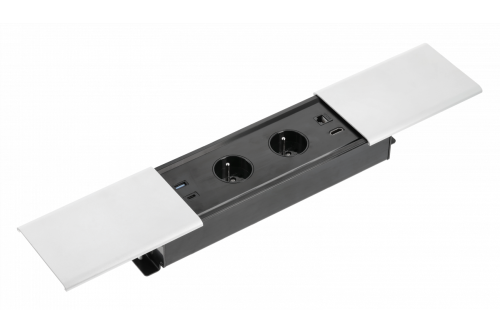Przedłużacz biurkowy wpuszczany PRESTINO 2x gniazdo frenchUSB A+C RJ45 HDMI kabel 1.5m srebrny