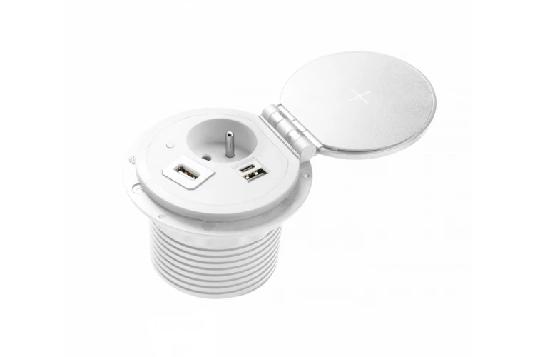 Przedłużacz biur wpuszcz CHARGER PLUS1 gn frenchUSB A+Cwymien USB-AHDMIRJ45przewód 15mbiały