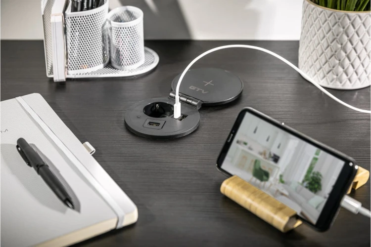 Przedłużacz biur wpuszcz CHARGER PLUS1 gn frenchUSB A+Cwymien USB-AHDMIRJ45przewód 15mbiały