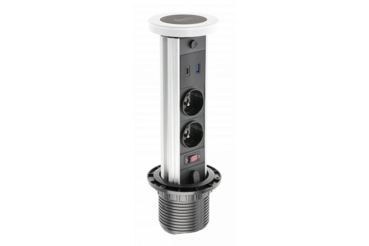 Przedłużacz biur wpuszcz CAMINO 80mm2x gn frenchUSB A+Cład indukcyjna 10Wprzewód 1.5mbiały