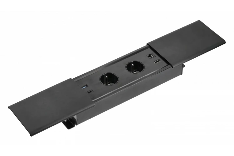 Przedłużacz biurkowy wpuszczany PRESTINO 2x gniazdo french USB A+C RJ45 HDMI kabel 1.5m czarny