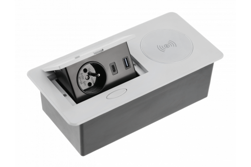 Przedłużacz biur wpuszcz AVARO PLUS1x gn frenchUSB A+Cładowarka induk 5Wprzewód 1.5msrebrny