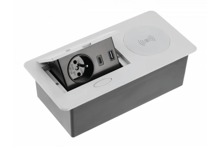 Przedłużacz biur wpuszcz AVARO PLUS1x gn frenchUSB A+Cładowarka induk 5Wprzewód 1.5msrebrny