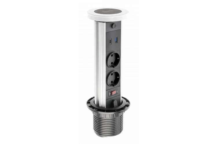 Przedłużacz biur wpuszcz CAMINO 80mm2x gn schukoUSB A+C ład indukcyjna 10Wprzewód 1.5mbiały