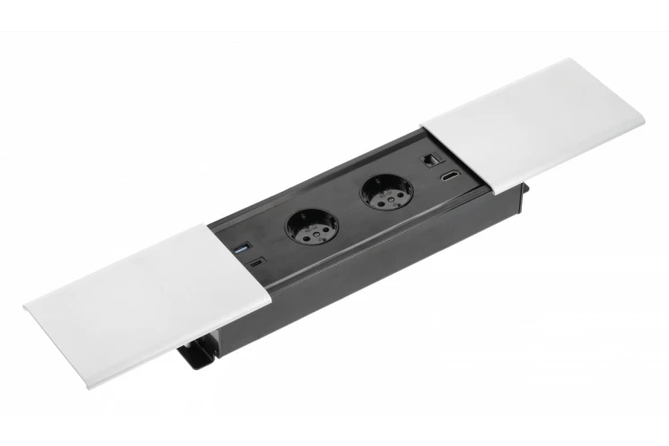 Przedłużacz biurkowy wpuszczany PRESTINO 2x gniazdo schuko USB A+C RJ45 HDMI kabel 1.5m biały