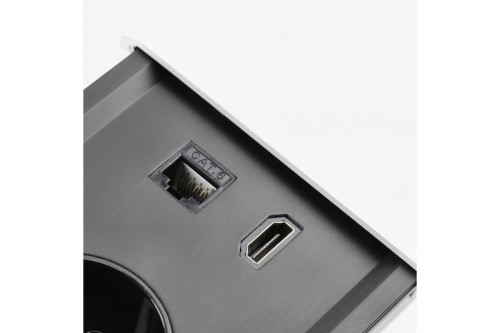 Przedłużacz biurkowy wpuszczany PRESTINO 2x gniazdo schuko USB A+C RJ45 HDMI kabel 1.5m biały