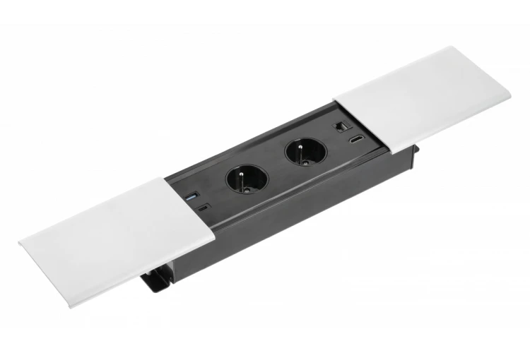 Przedłużacz biurkowy wpuszczany PRESTINO 2x gniazdo french USB A+C RJ45 HDMI kabel 1.5m biały