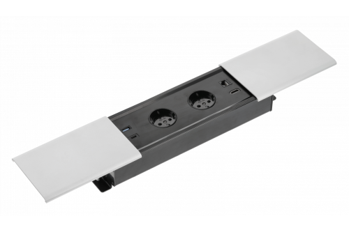 Przedłużacz biurkowy wpuszczany PRESTINO 2x gniazdo schukoUSB A+C RJ45 HDMI kabel 1.5m srebrny
