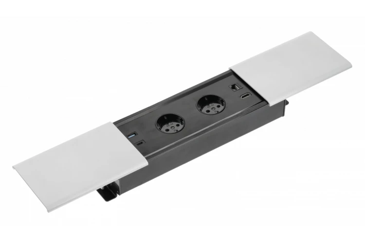 Przedłużacz biurkowy wpuszczany PRESTINO 2x gniazdo schukoUSB A+C RJ45 HDMI kabel 1.5m srebrny