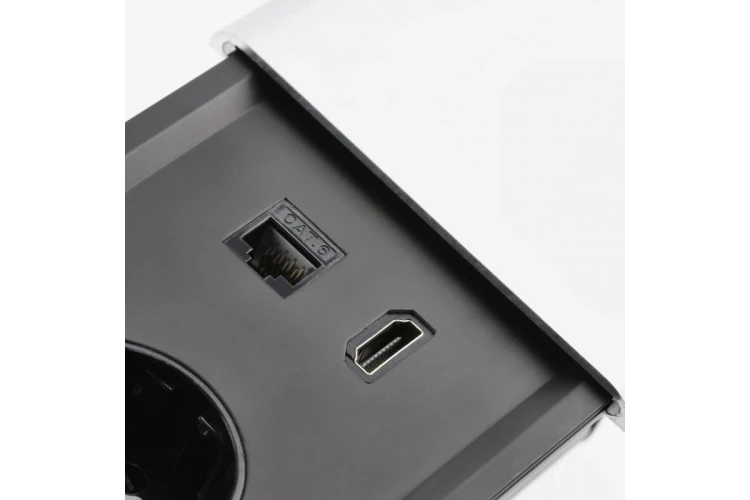 Przedłużacz biurkowy wpuszczany PRESTINO 2x gniazdo schukoUSB A+C RJ45 HDMI kabel 1.5m srebrny