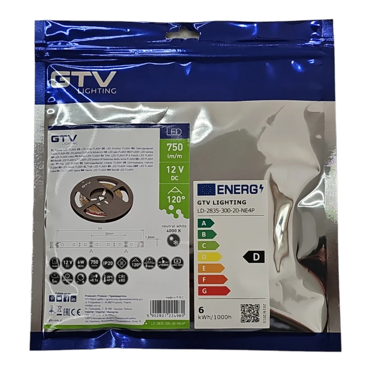 Taśma Flash 2835 300 LED neutralny biały 4000K 30W bez żelu 8mm Rolka 5m 12V