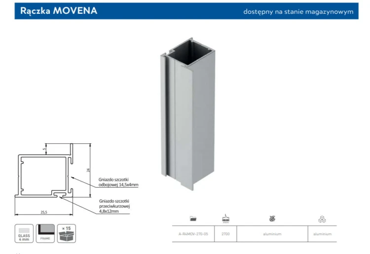 Profil aluminiowy rączka MOVENA  4 mm, L=2,7 m, ko