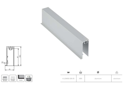 Profil aluminiowy listwa dolna MOVENA 4 mm L=3 m,