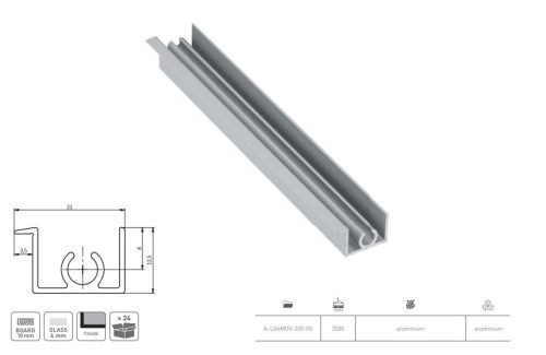 Profil aluminiowy listwa górna MOVENA 4 mm L=3 m,