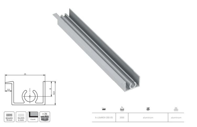 Profil aluminiowy listwa górna MOVENA 4 mm L=3 m,