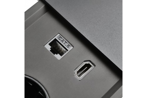 Przedłużacz biurkowy wpuszczany PRESTINO, 2x gniazdo schuko, USB A+C, RJ45, HDMI, kabel 1.5m, czarny